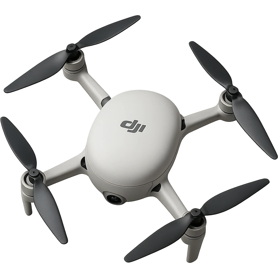 Redesign the cricket ball to be white and transform it to look like a realistic DJI drone with DJI-style propellors and body. Remove the background completely, isolating the drone design. emoji