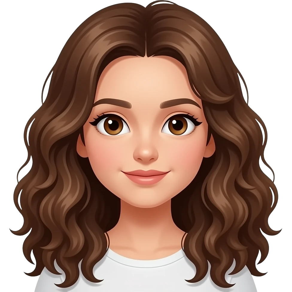 Chica con los ojos cafes y cabello ondulado rizado largo emoji