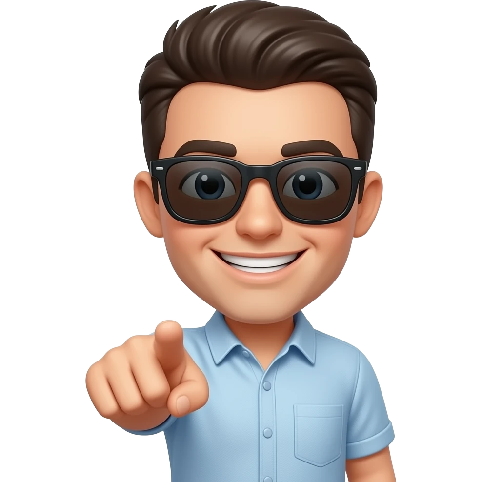 smiling wearing a sunglass and pointing me emoji