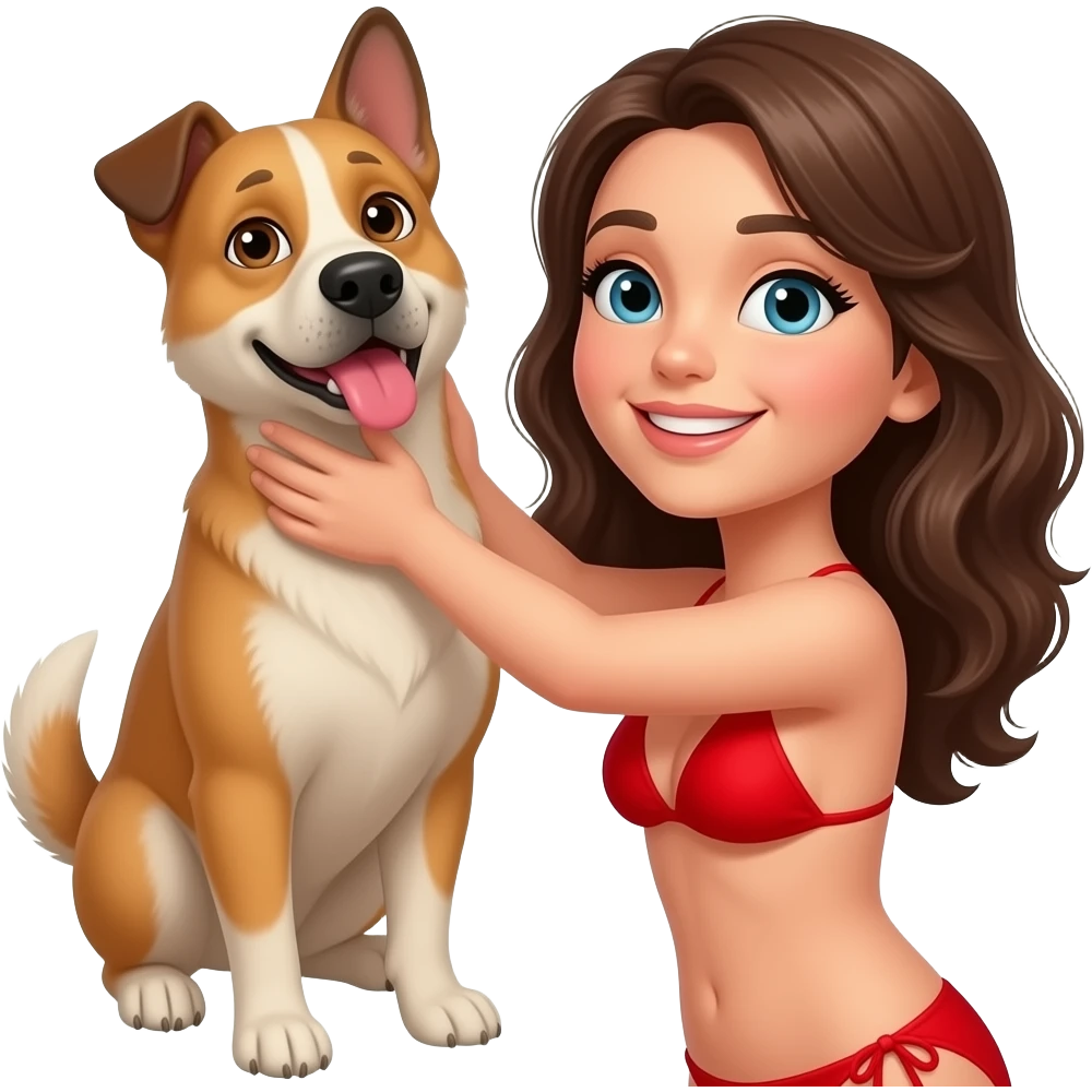 Male dog licking woman in red bikini's neck emoji