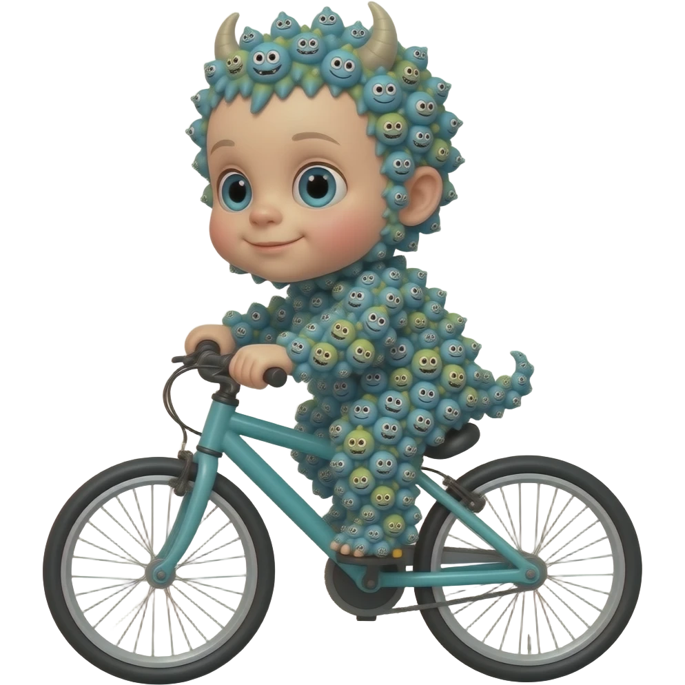 1000 Little monster And baby monster in the bike emoji