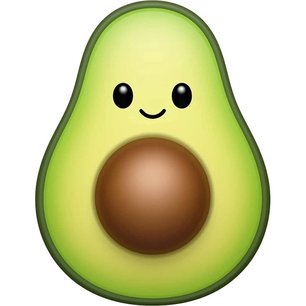 Kawaii avocado with little smile, black eyes emoji