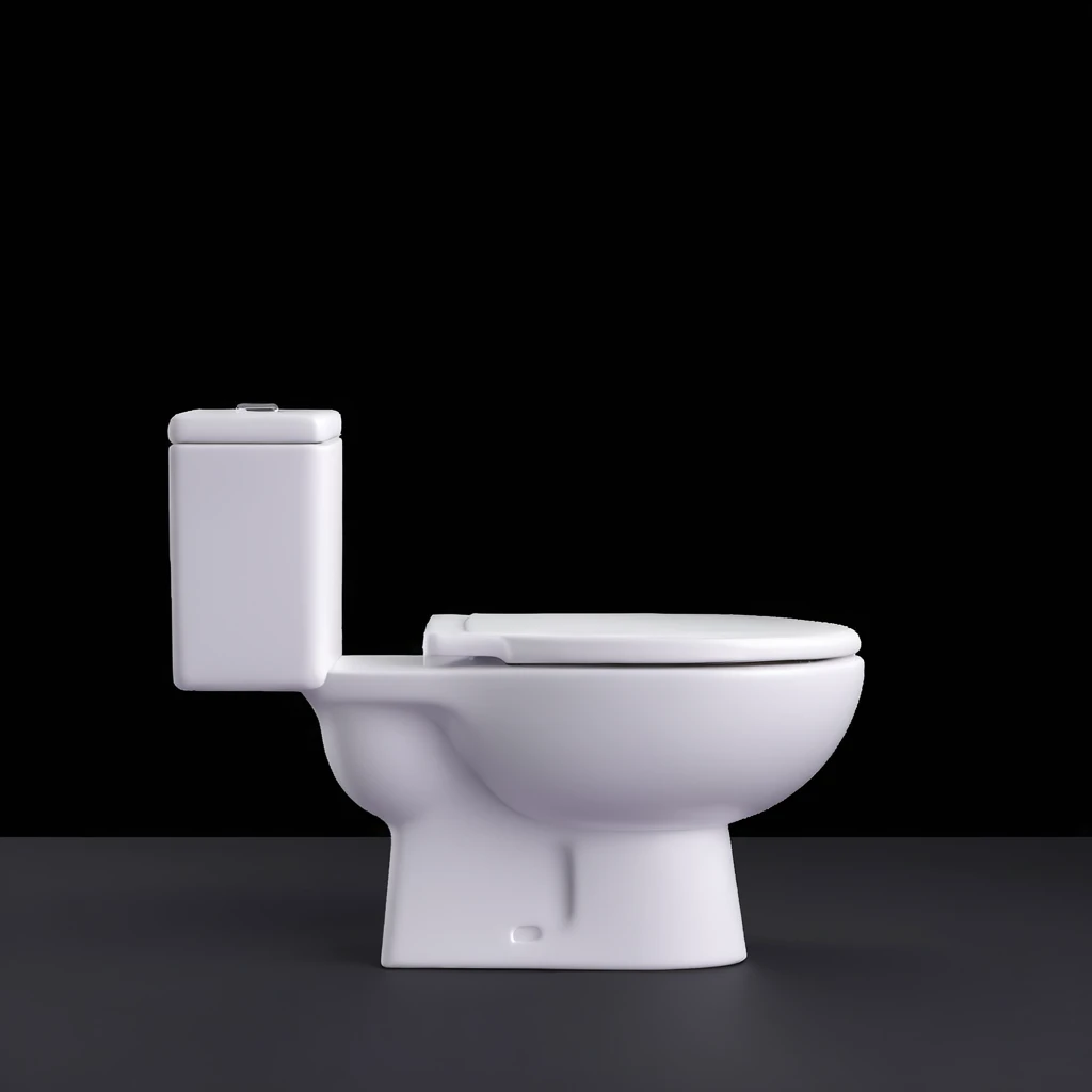 A simple 3D toilet, white porcelain, minimalist design, clean lines, no additional details emoji