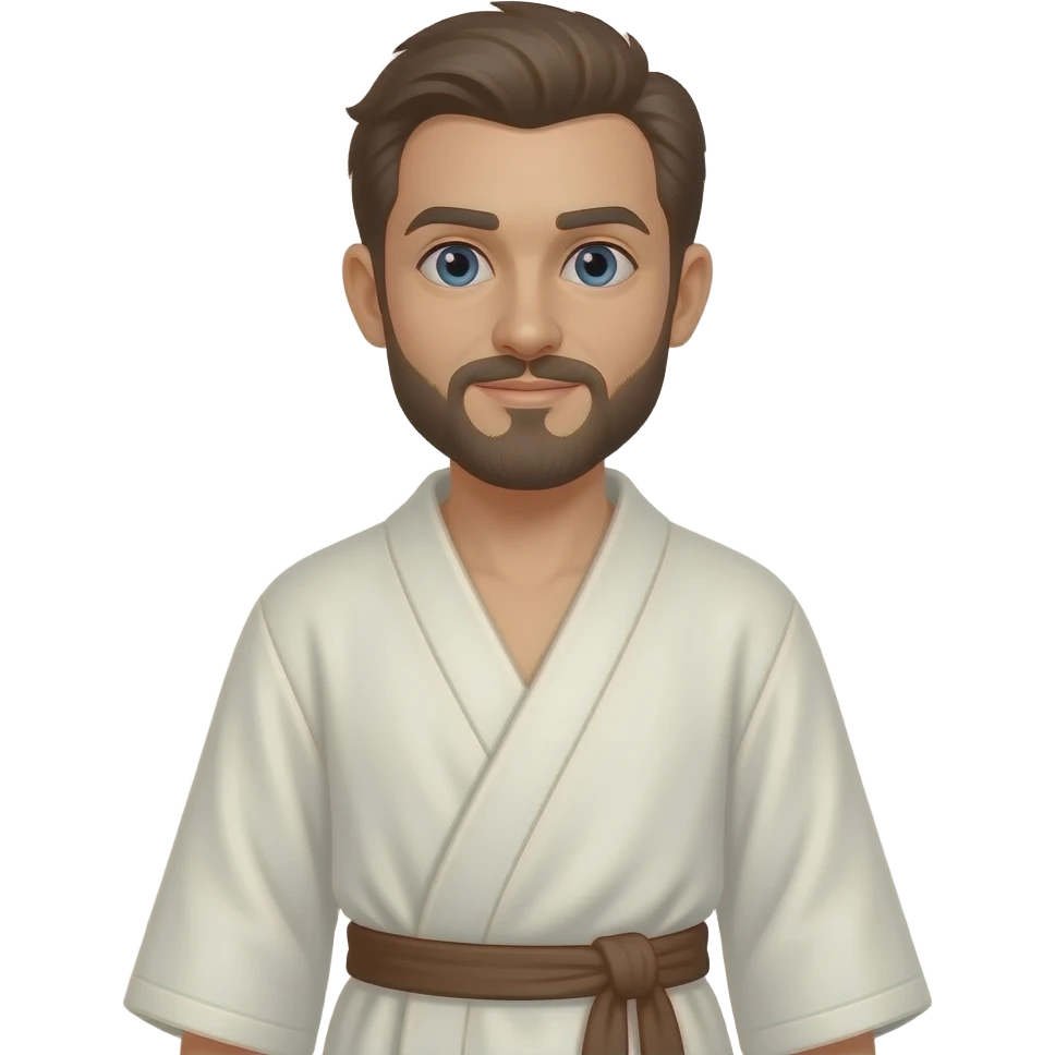 a man sensi wearing a white robe with a brown belt emoji