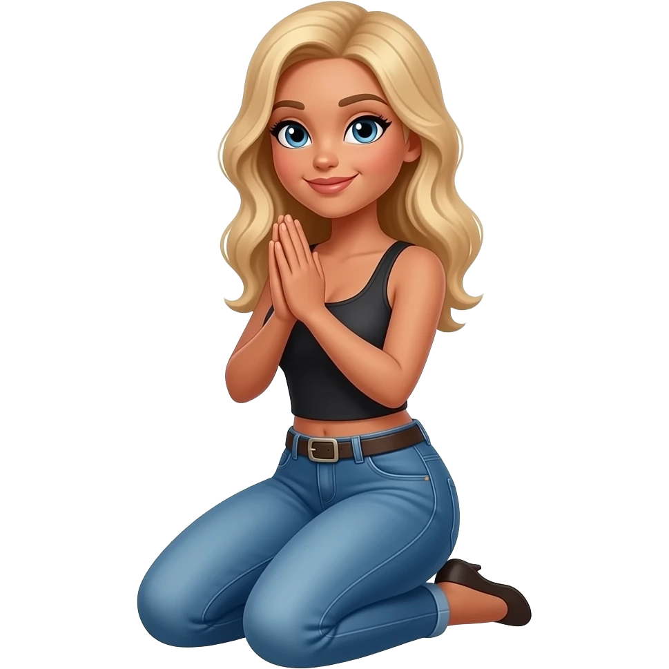 Dark Blond sexy  woman kneeling and praying frontal view emoji