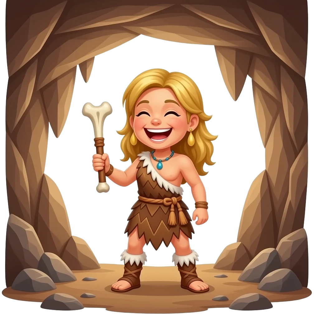 blonde cavewoman laughing with bone club emoji