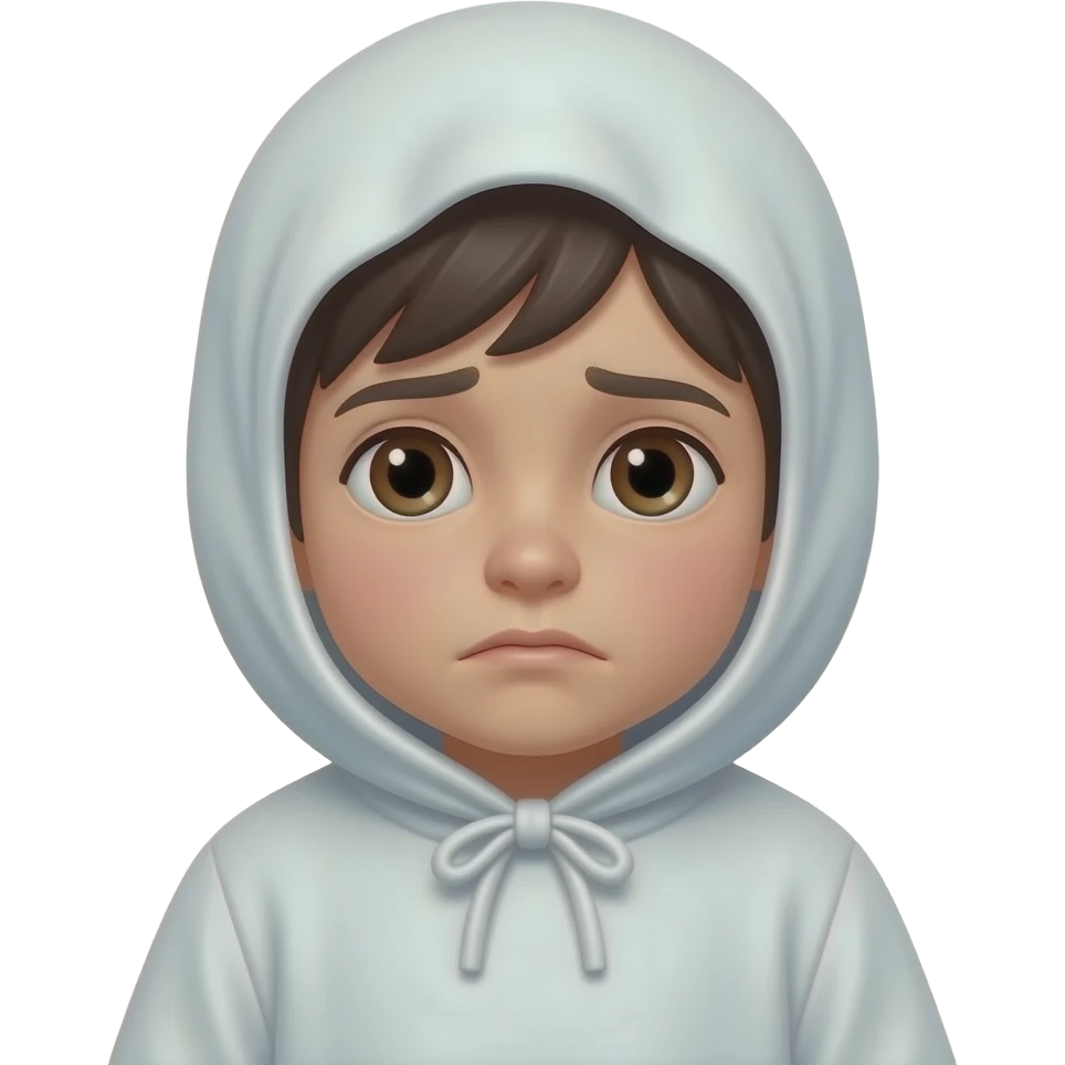 crea el emoji de un niño con guardapolvo blanco muy triste emoji
