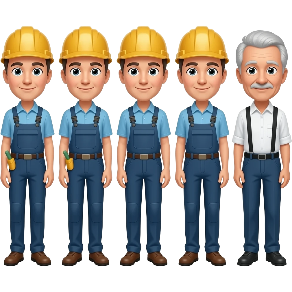 Evolution with 5 people as a logistical Worker from 18 years old to 60 years old emoji