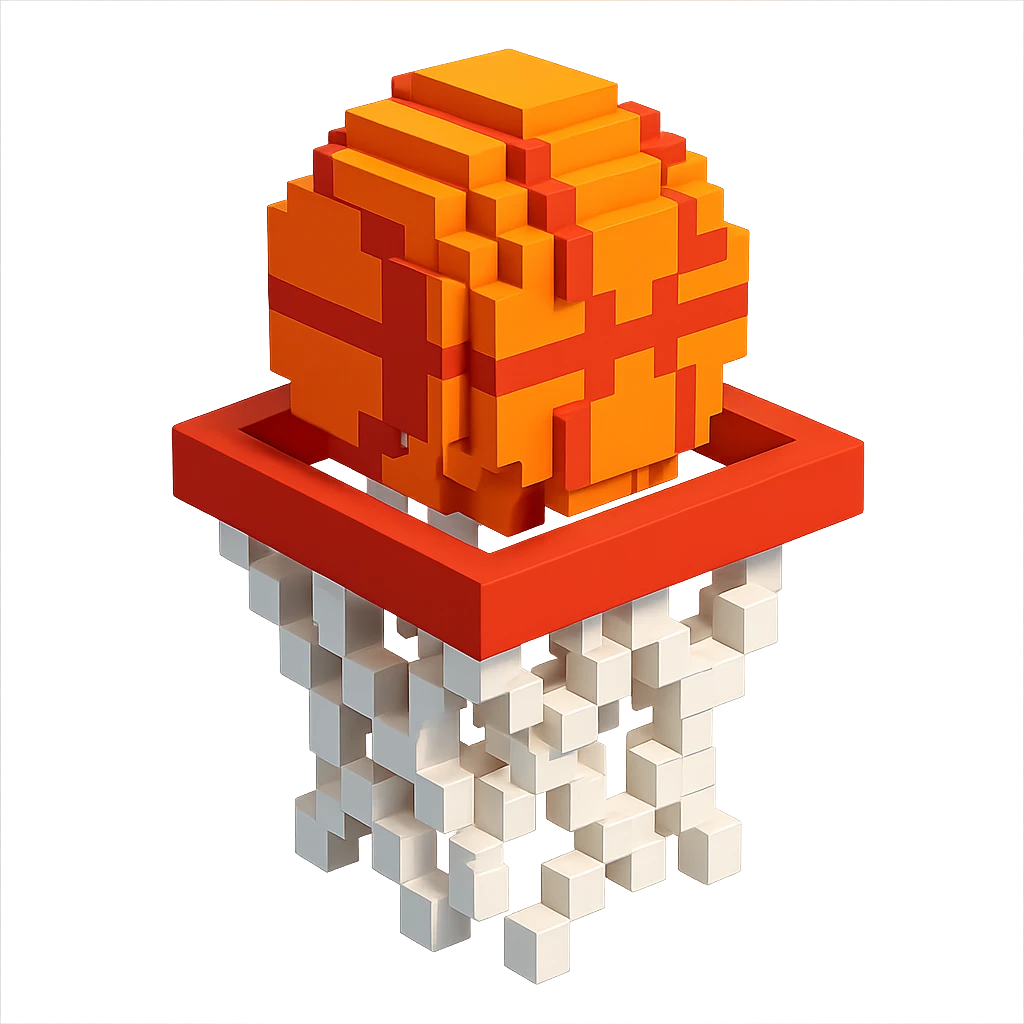 Voxel-style basketball in a net, no background, variation 7. emoji
