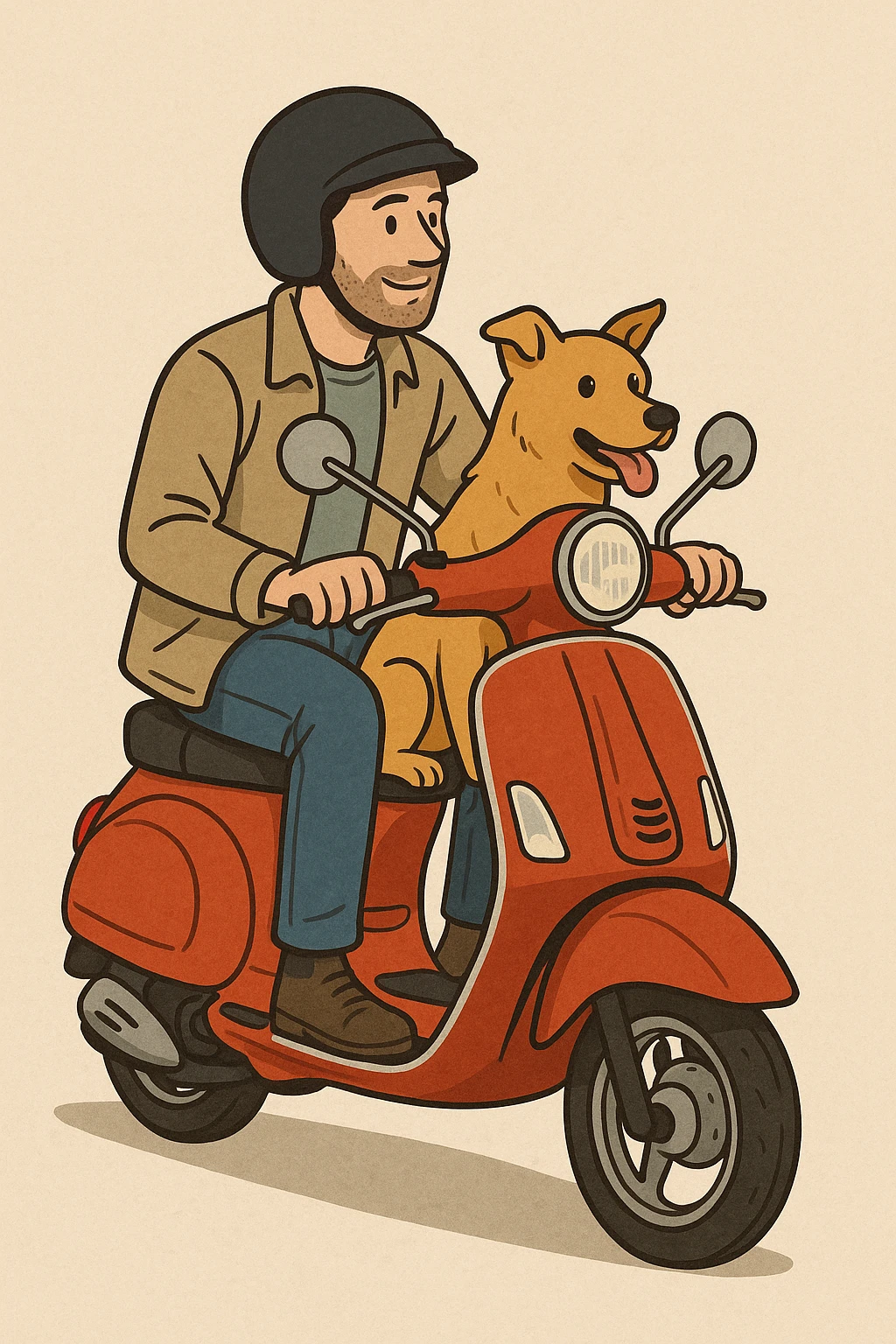 man and his pet dog riding a vespa emoji