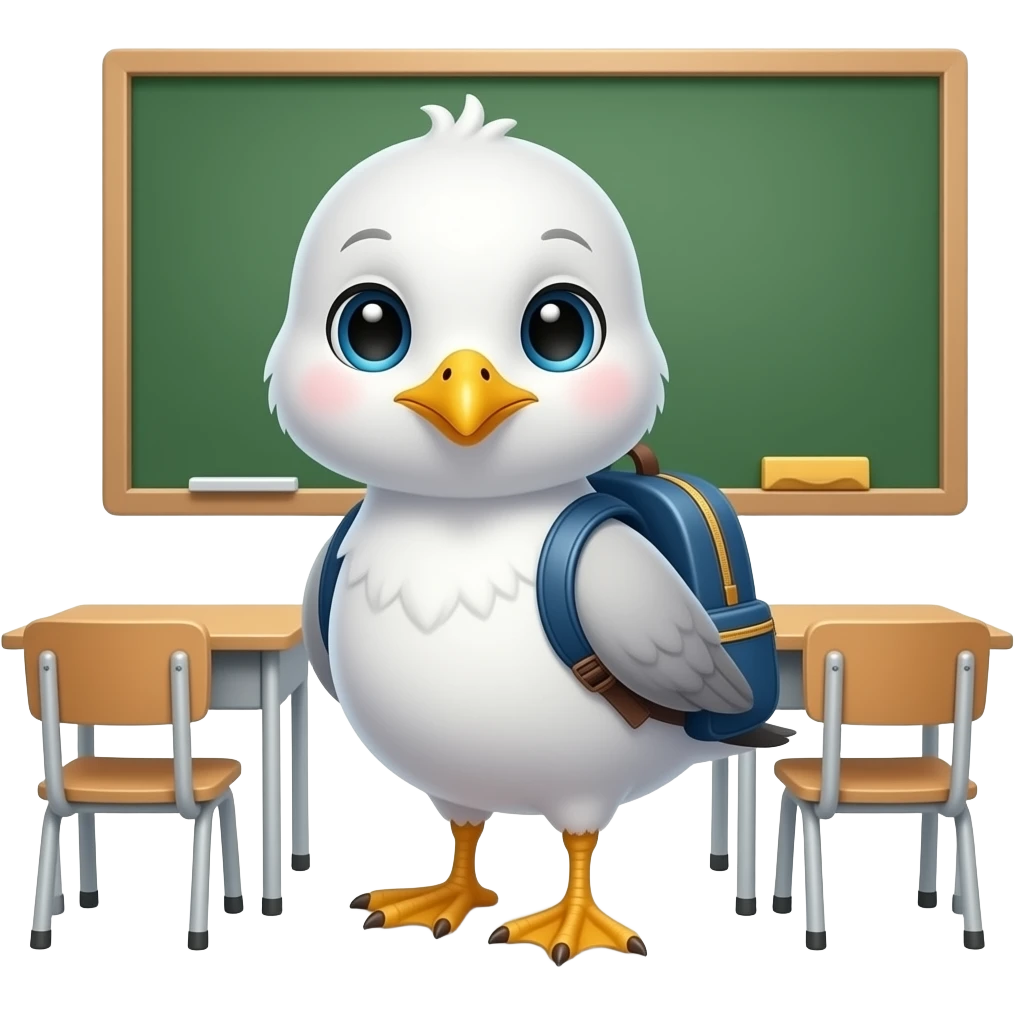 Seagull baby attending preschool with baby back pack emoji