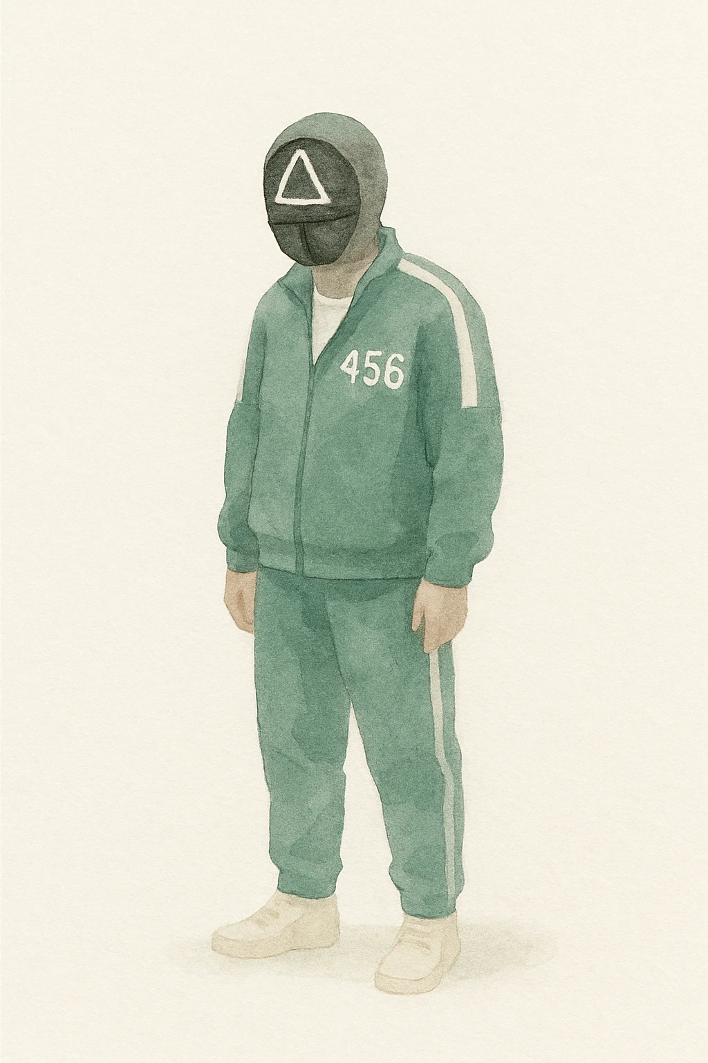 squid game player in green tracksuit, watercolor style emoji