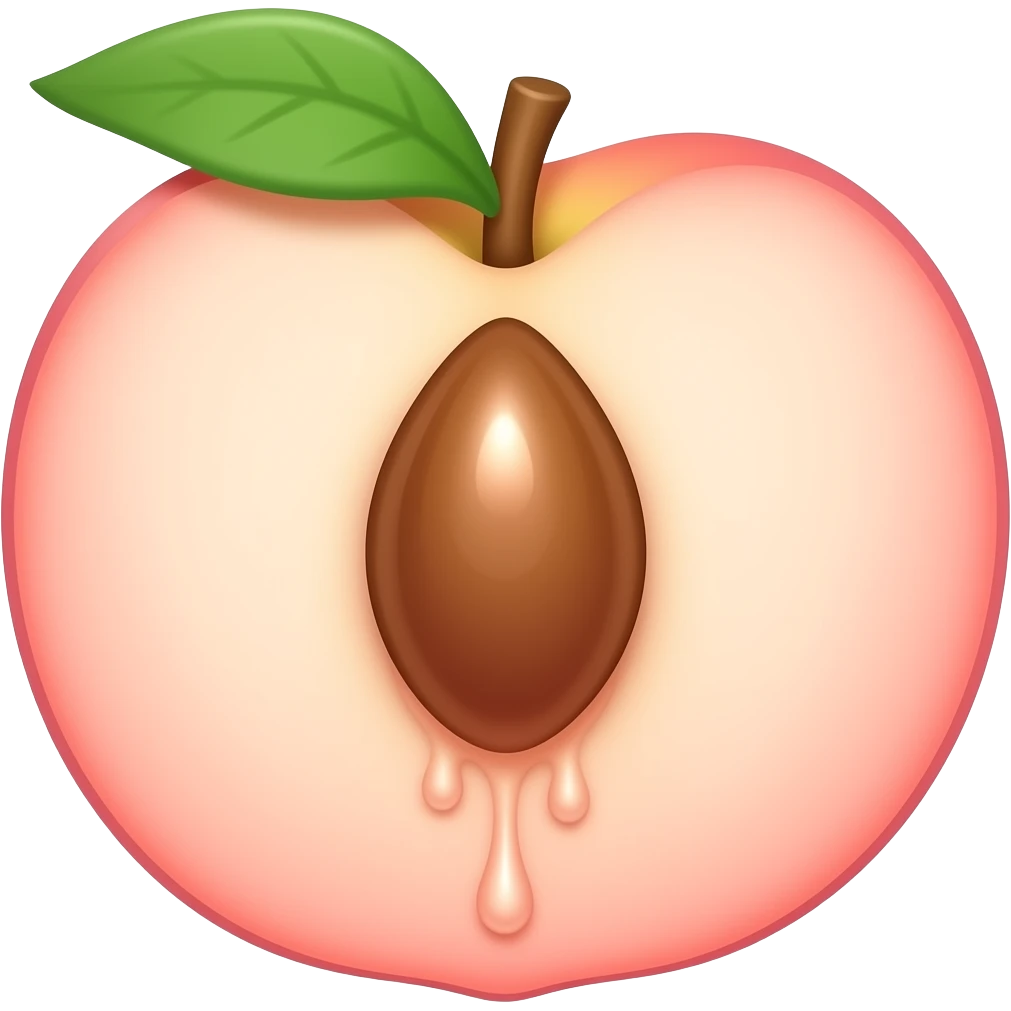 Juice dripping from inside a pink peach emoji