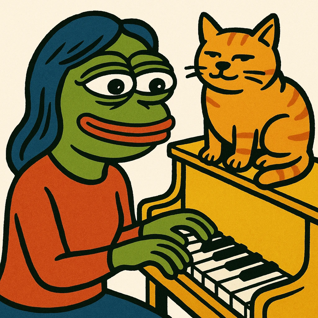 woman playing piano while her cat sits on top of the piano emoji