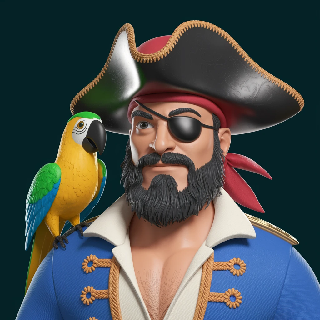 3d illustration of a pirate with eye patch and parrot emoji