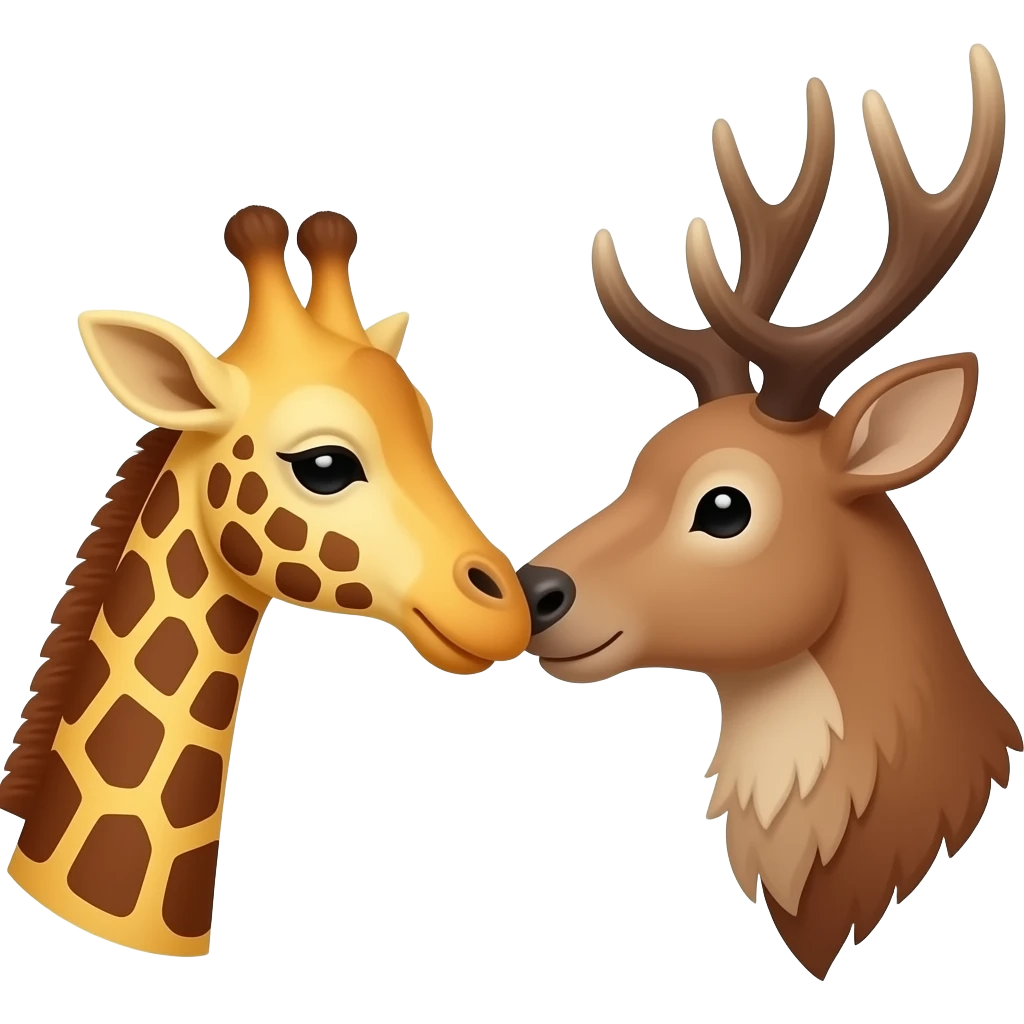 Einfacher Giraffenkopf und Elchkopf küssen sich emoji