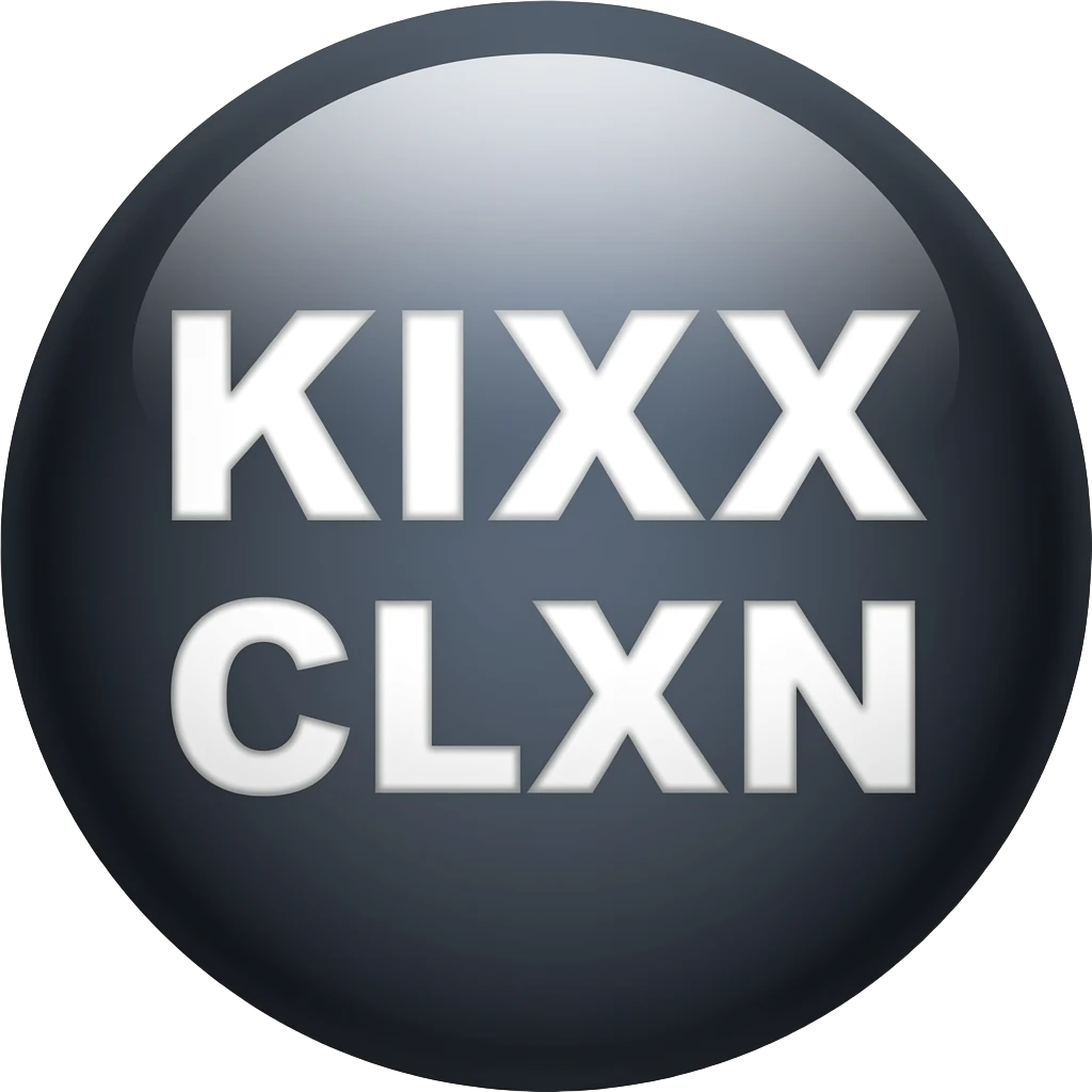 Make a dark emoji with the inscription "KIXX" on top and the inscription "CLXN" on the bottom emoji