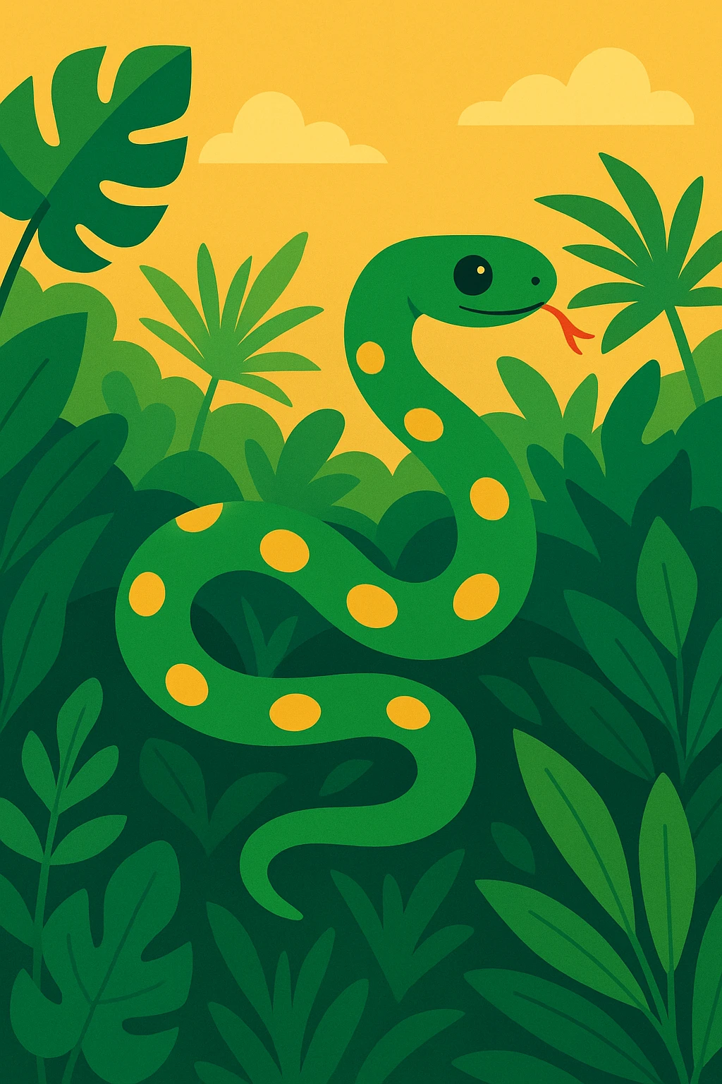 Flat design style snake in the jungle emoji