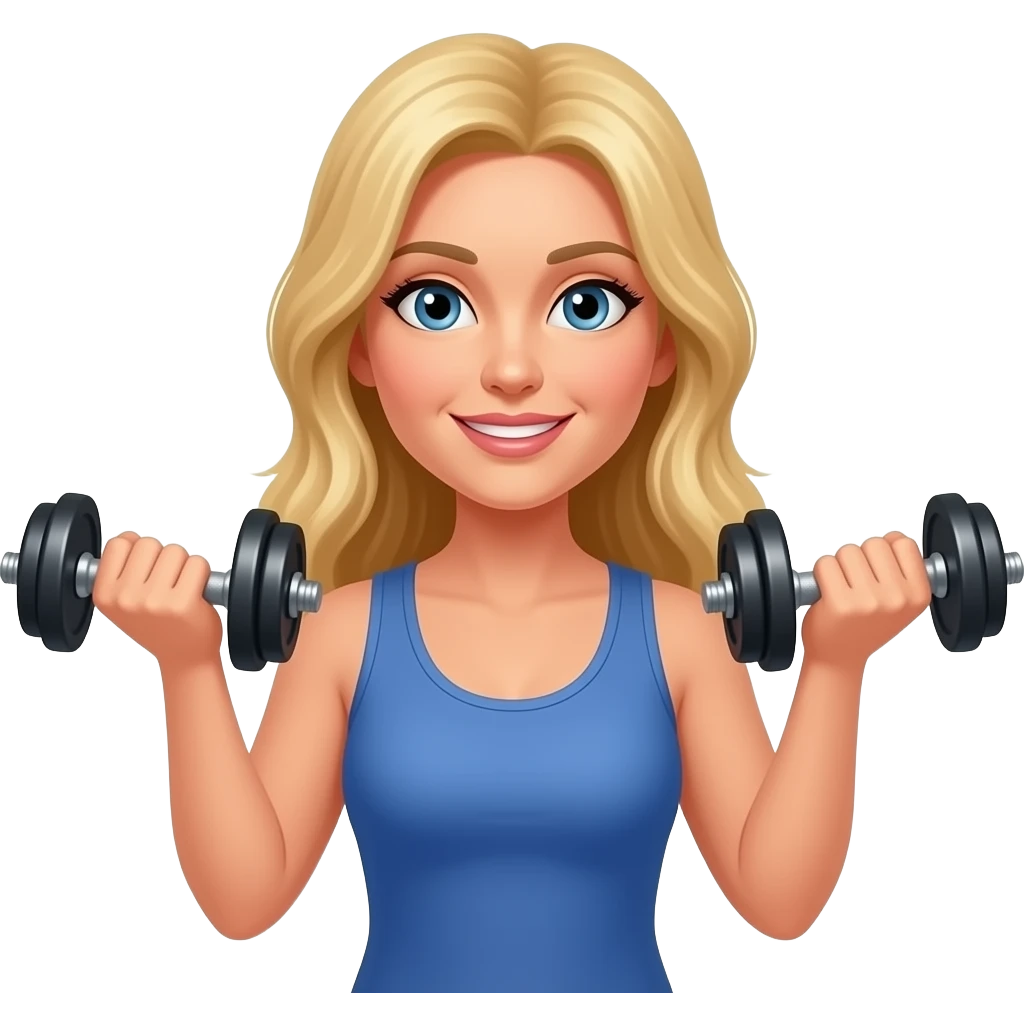 40 year old long blonde hair woman lifting dumbbells emoji