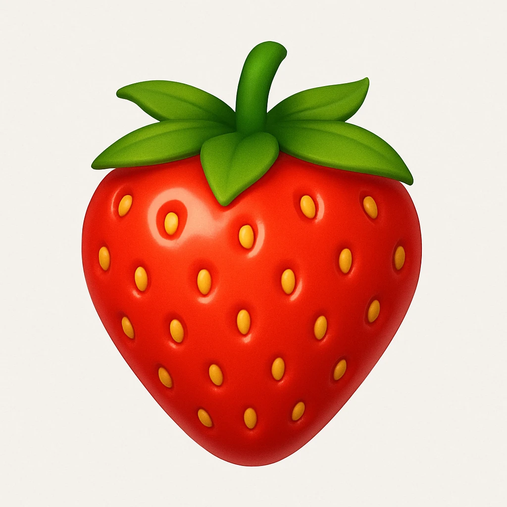 A single strawberry in the style of an iPhone emoji. emoji