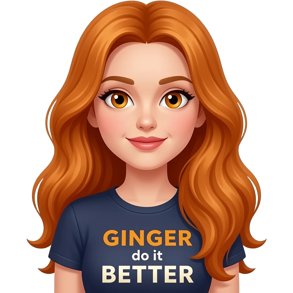 sexy girl with overlong ginger hair and ginger eyes a top with GINGER do it BETTER written on it emoji