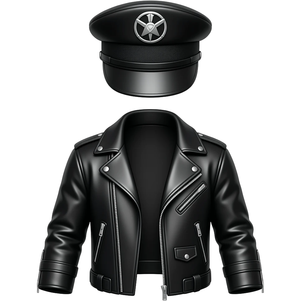 a leather Dom black leather cap and black leather jacket emoji