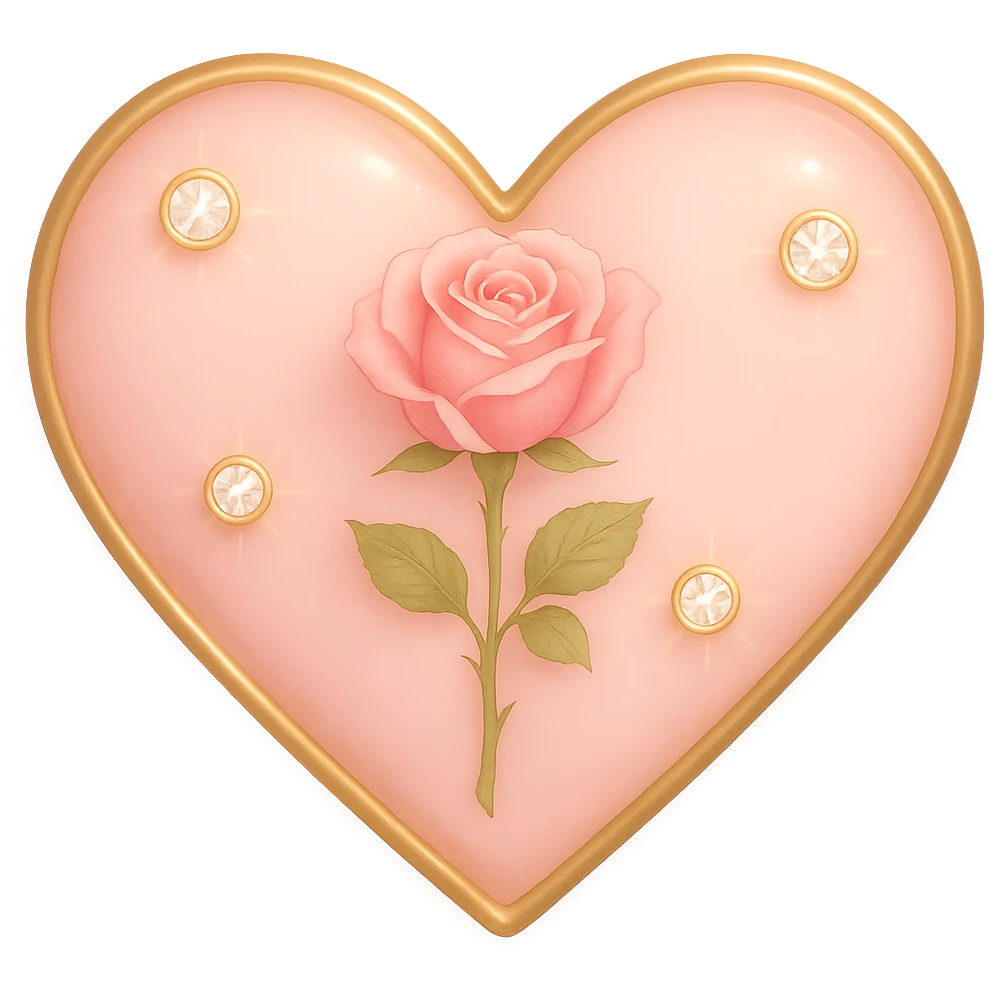 Add a soft glowing effect to the single rose pink heart, pastel pink enamel, sparkling gems, with a subtle gradient, with no background, in a general style. emoji