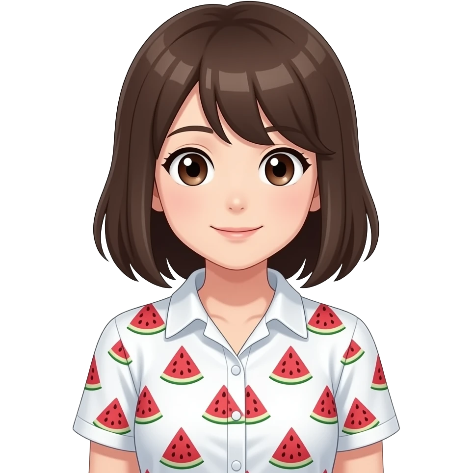 Anime girl with watermelon in shirt and wearing a white shirt emoji