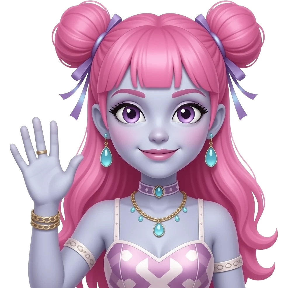 i want an emojis for my super fan club in tiktok my theme is beautiful alien with hairladies theme in pink color saying hi emoji