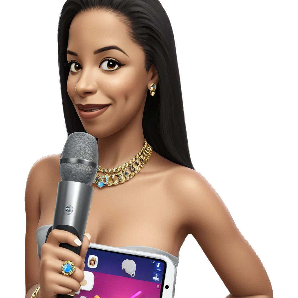 girl with microphone and jewelry emoji