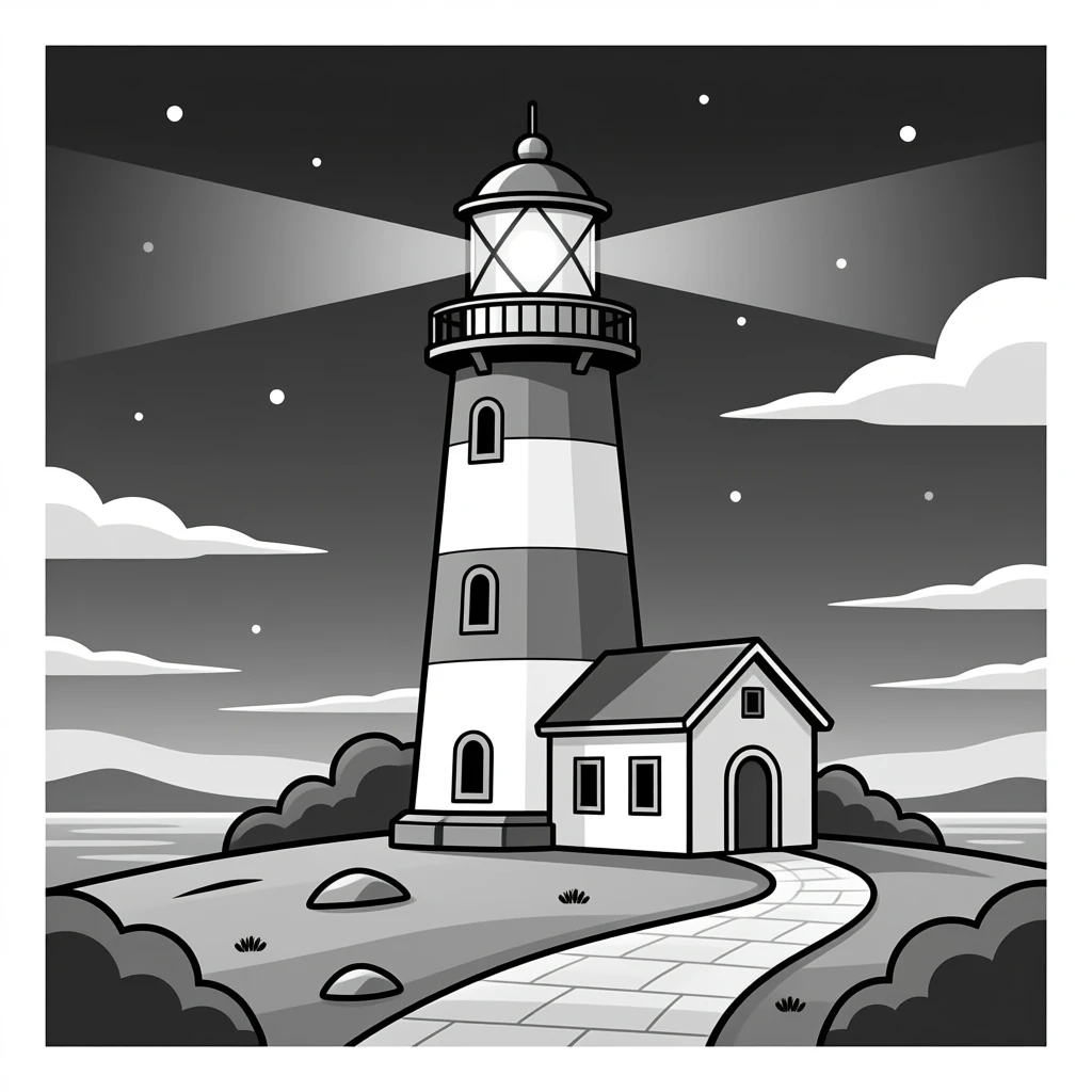 Lighthouse line art black and white emoji