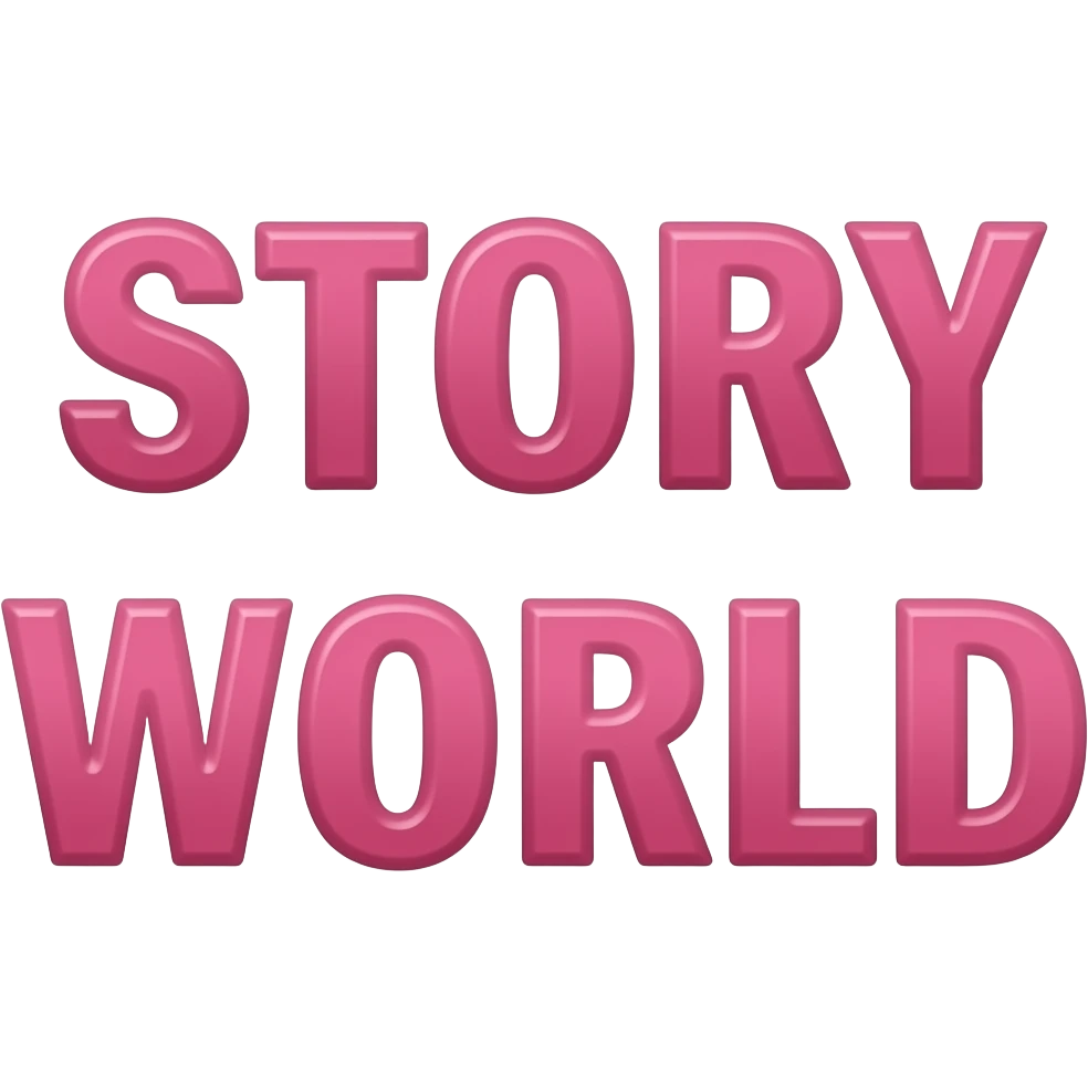 fun is small letter color pink and STORY WORLD is on bottom and is capital letter is color pink emoji