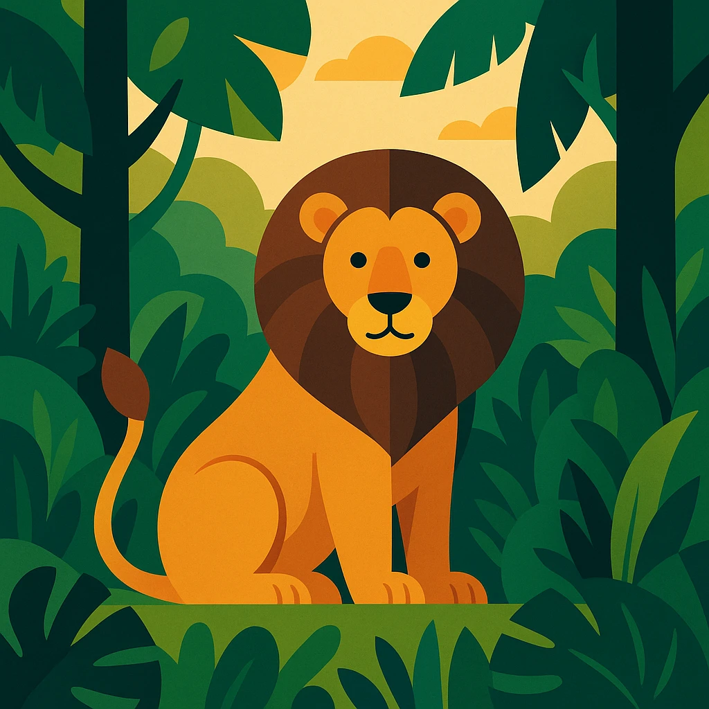 Flat design style lion in the jungle emoji