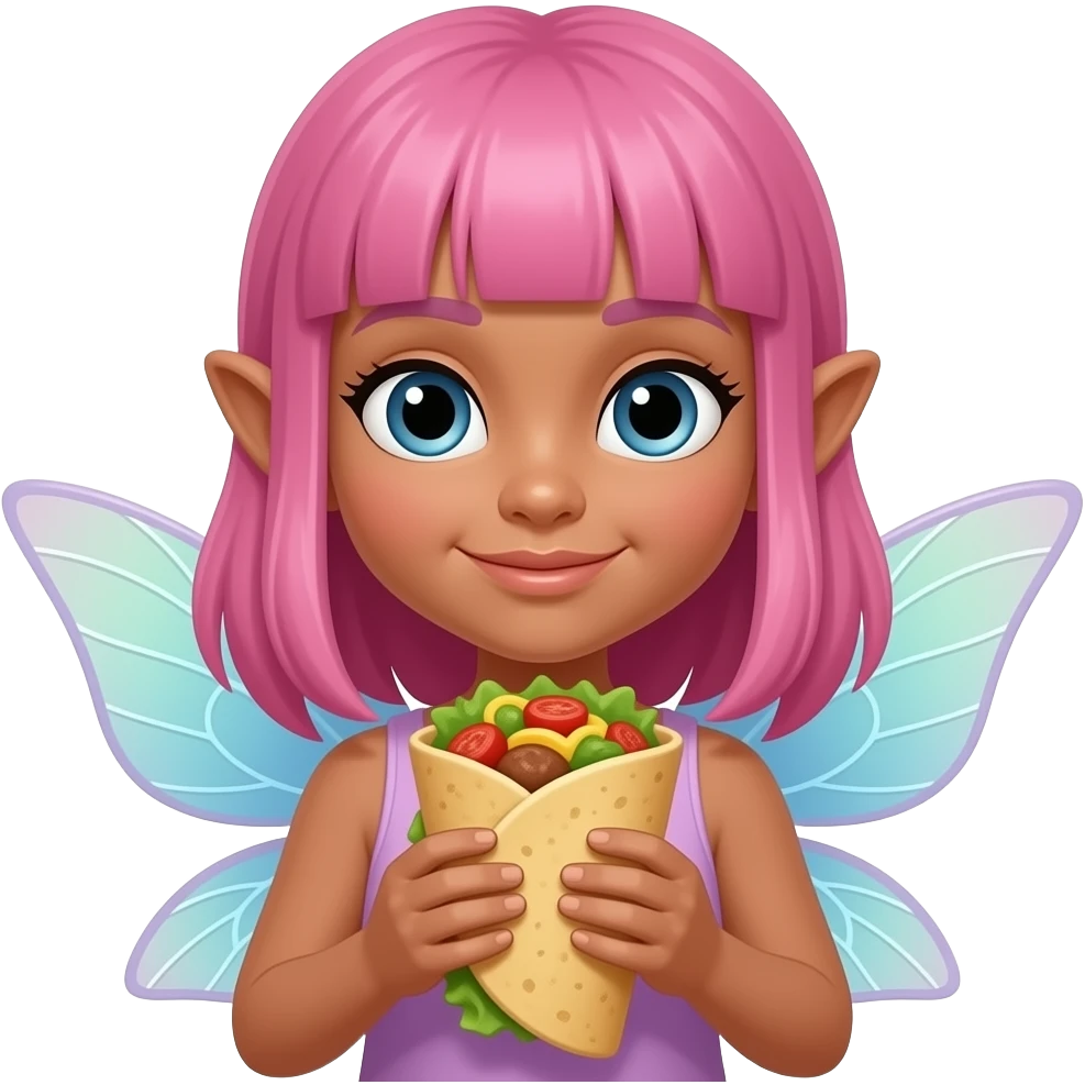 emoji yellow skin girl pink hair fairy carrying taco emoji