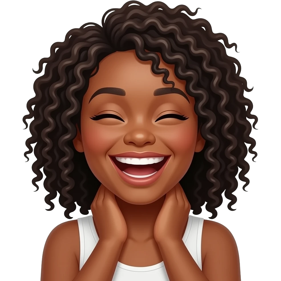 Black woman with hands holding  on their neck and laughing emoji