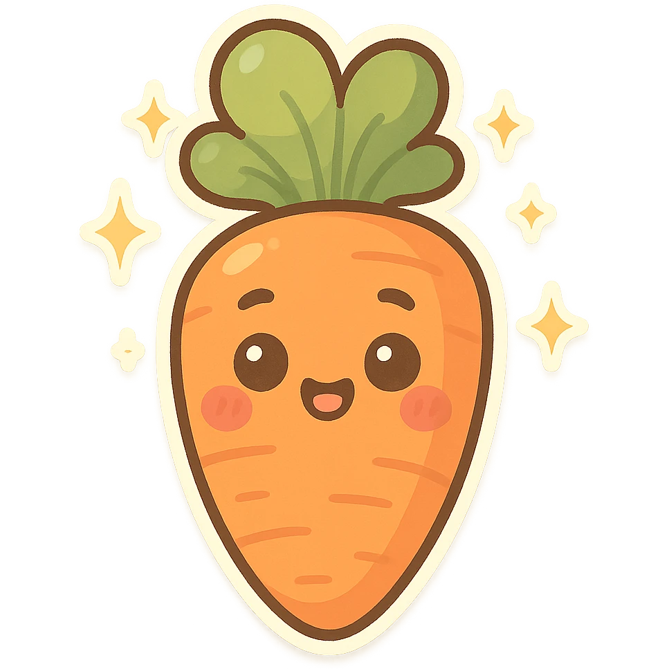 chibi sticker-style carrot with sparkles, cute and exaggerated emoji