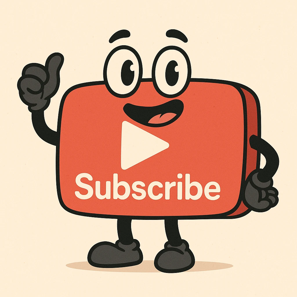 YouTube subscribe button, flat design, red background, white play symbol, sans-serif 'Subscribe' text emoji