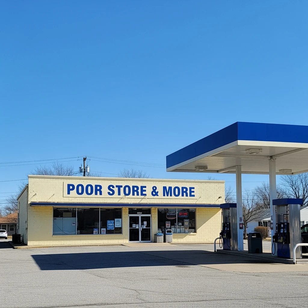 Gas station named Poor Store & More emoji