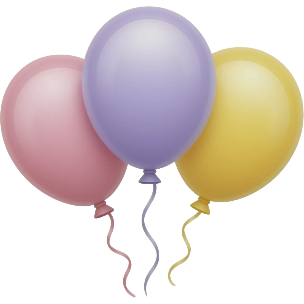 globos de colores pastele rosado, lila, y amarillo juntos con cinta emoji