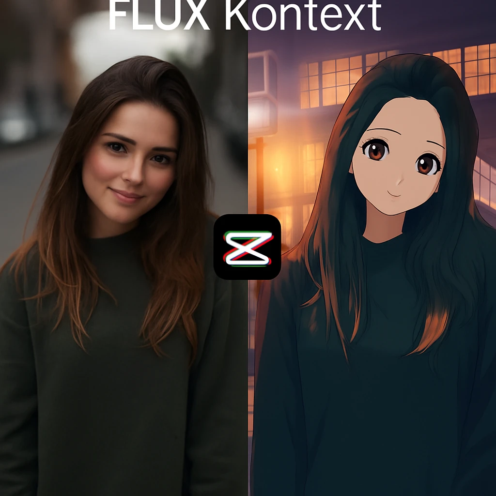 recreate this image and add logo of  text "FLUX Kontext" on top of it emoji