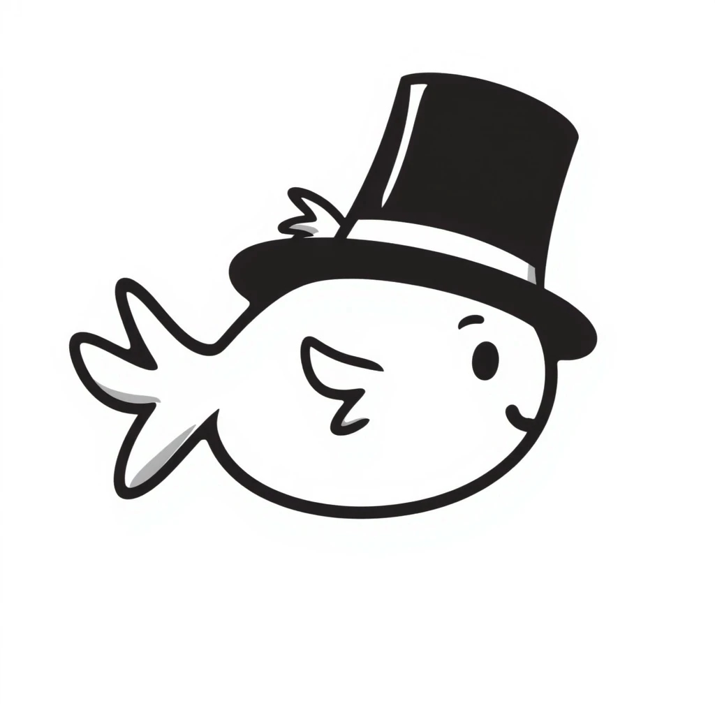 a fish wearing a hat, hand drawn doodle style emoji