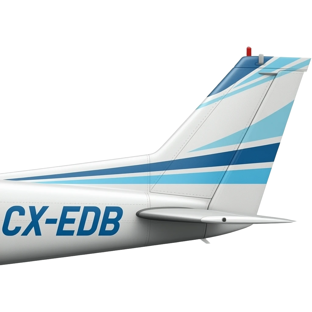 cessna 172 blanco con líneas azules claro y oscuro con la matrícula CX-EDB en el timón de dirección emoji