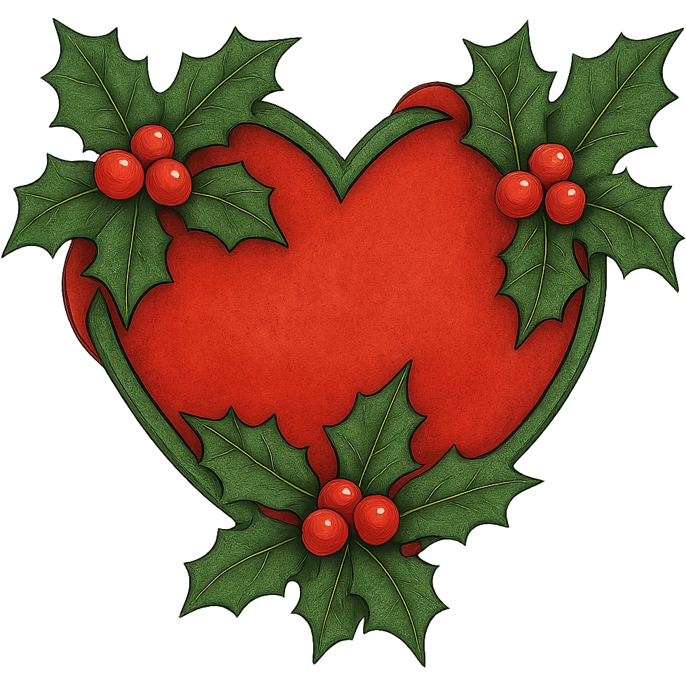 heart with Christmas theme, decorated with holly, red and green, remove background emoji