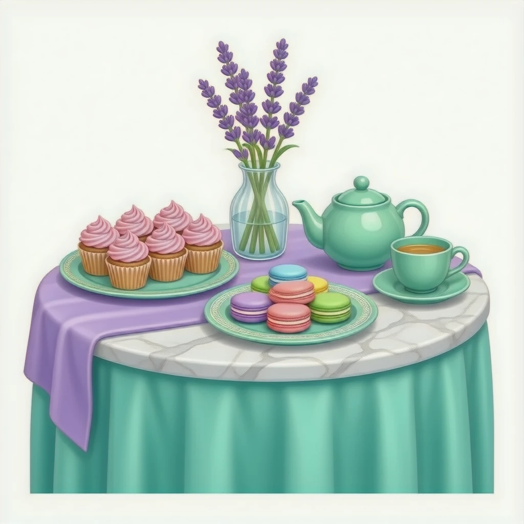 green purple Dessert table setup, transparent background inspired by barbie colour pallete emoji