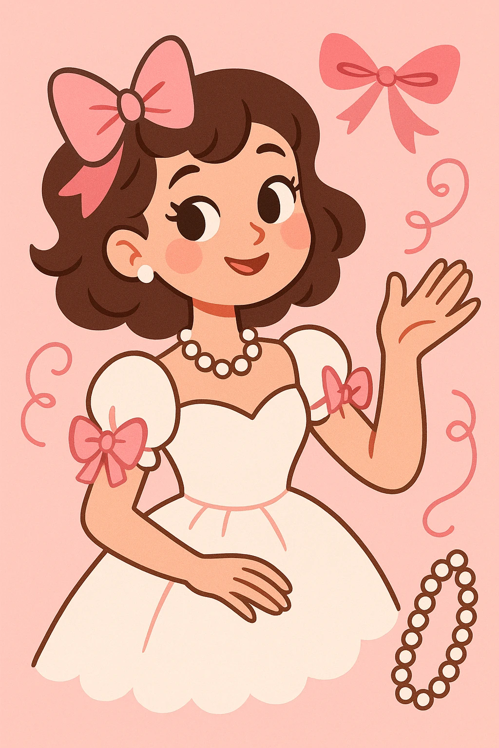 coquette style, pink and white color palette, girly, ribbons, pearls, vintage romantic vibe emoji