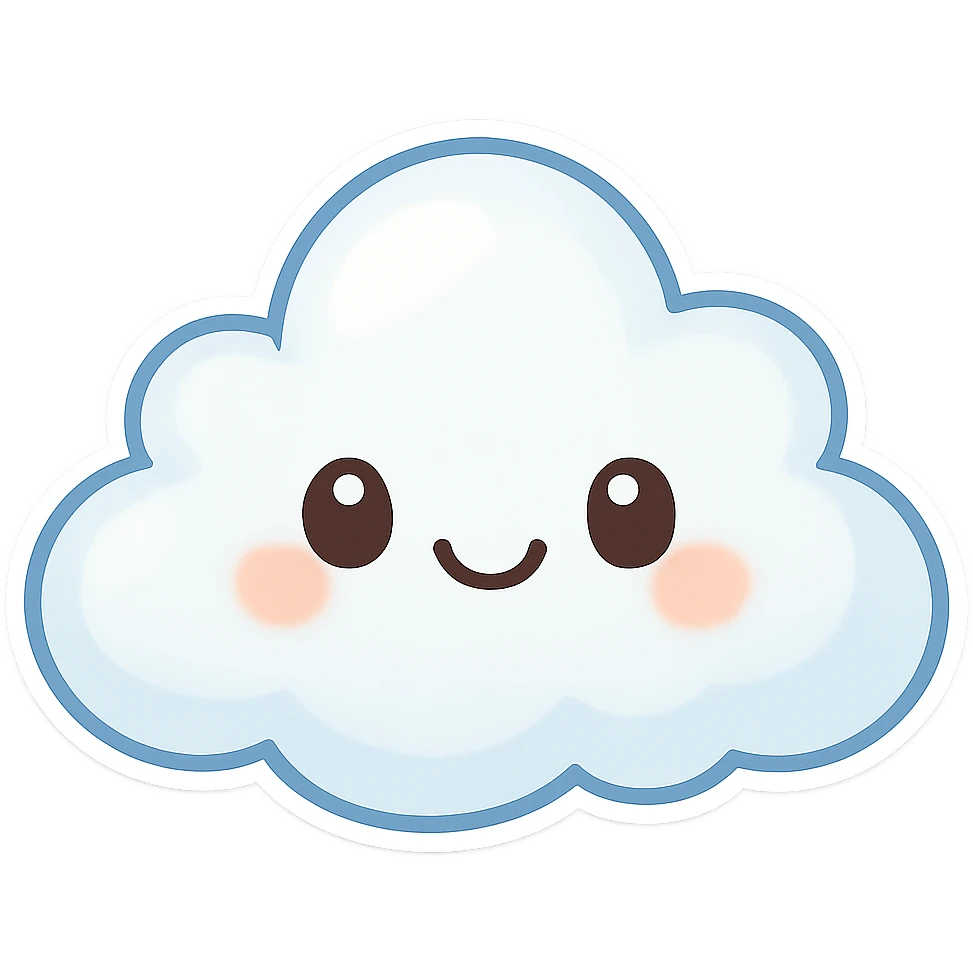 chibi sticker-style cloud with a smiling face, cute and exaggerated emoji