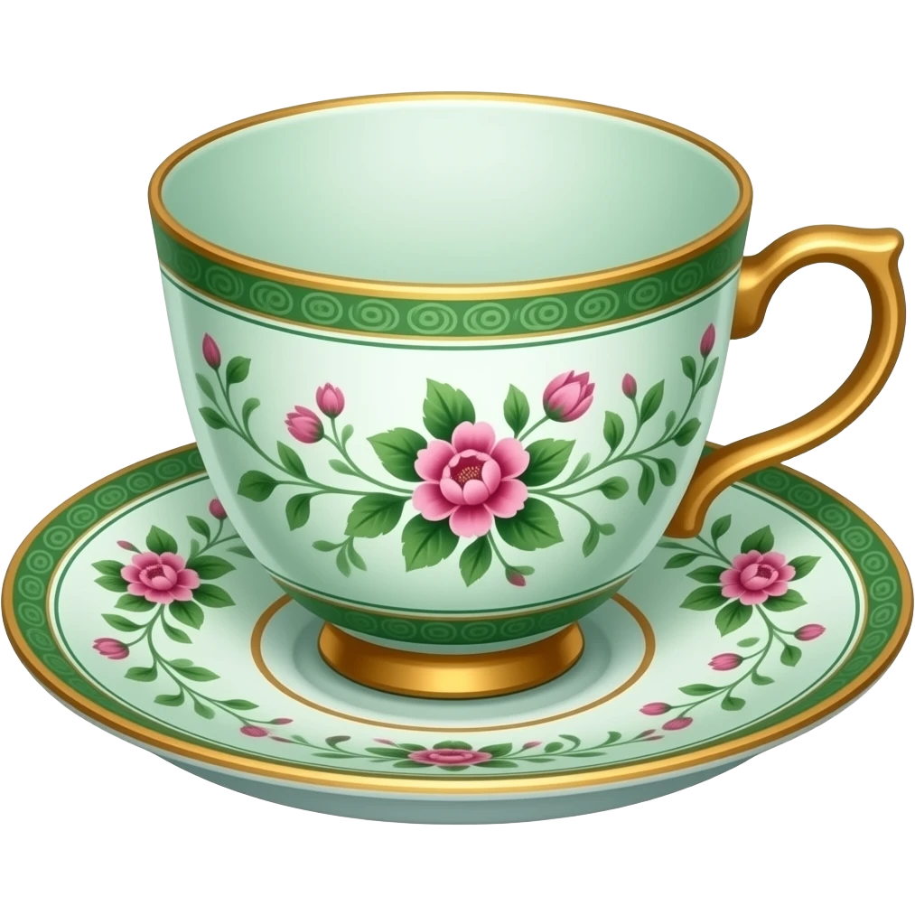 with saucer Vintage green and white chinoiserie teacup emoji