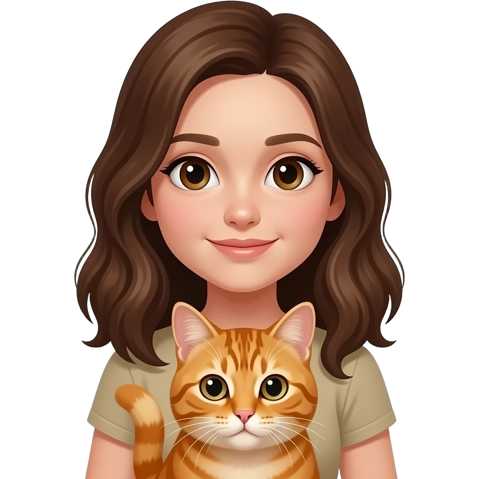 A girl A brown-haired, fair-skinned, brown-eyed girl holds a orange cat emoji