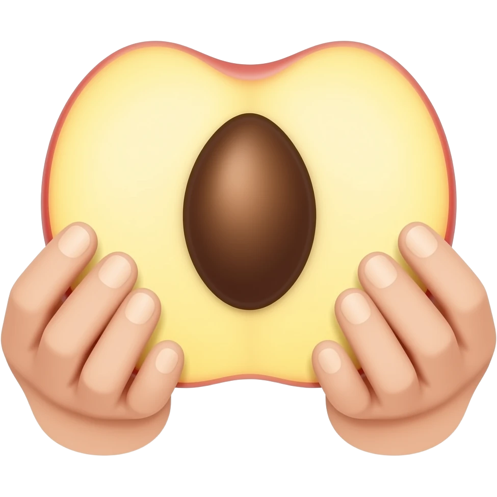 Mache ein ganzen Pfirsich mit einem kleinen runden und tiefen Loch In der mitt der Pfirsich-Spalte und der Pfirsich wird an den Seiten von zwei Händen gehalten emoji