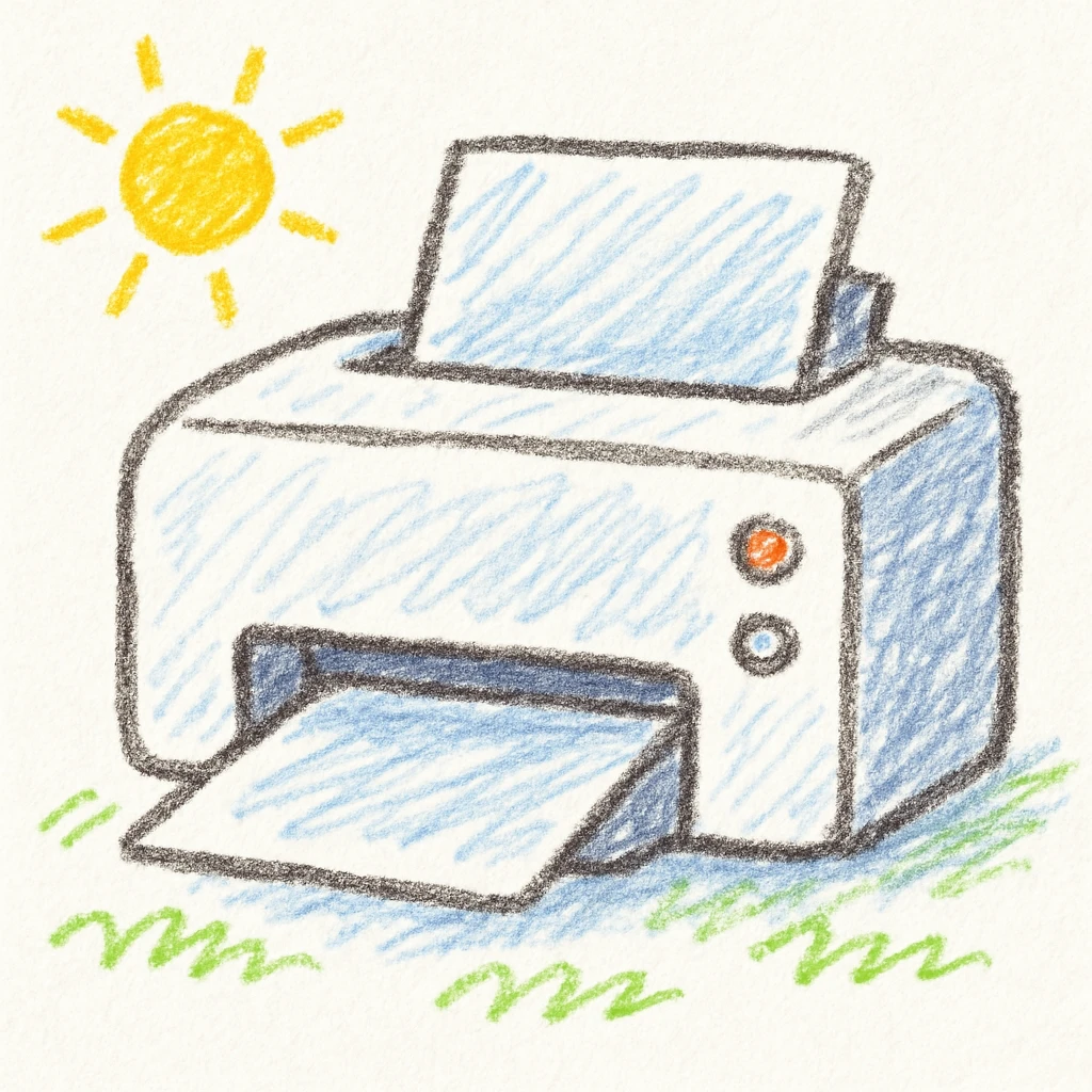 white printer, playful cartoon style emoji
